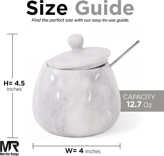 Marble Salt Cellar with Lid – 4.5 Inch White Table Salt Container, Salt Jar, Salt Dish, Salt Holder, Spice Jar, Sugar Bowl, Celtic Salt, Kitchen Countertop Decor