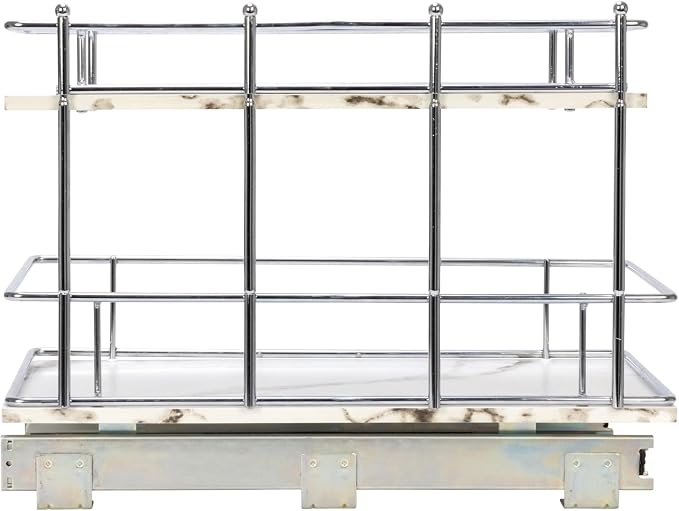 Household Essentials Chrome Steel and Faux Marble 2-Tier Undersink Organizer