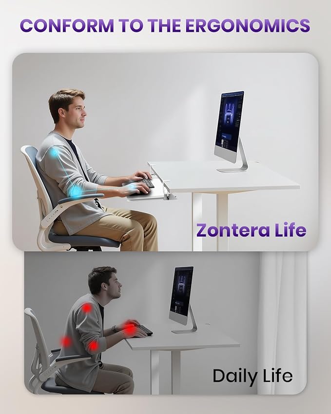 Ergonomic Keyboard Tray Under Desk, Pull Out with Adjustable C-clamp, 25.6 (31.5 Including Clamps) x 11.8 Inch Slide Out Computer Keyboard Drawer Mouse Tray for Typing, Large & White