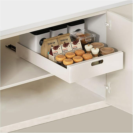 Pull Out Drawers for Cabinets 16.9"Deep, Slide Out Drawers for Kitchen Cabinets Adhesive Pull Out Cabinet Organizer, Cabinet Pull Out Shelves for Kitchen Bathroom and Pantry(White,11.8"W)