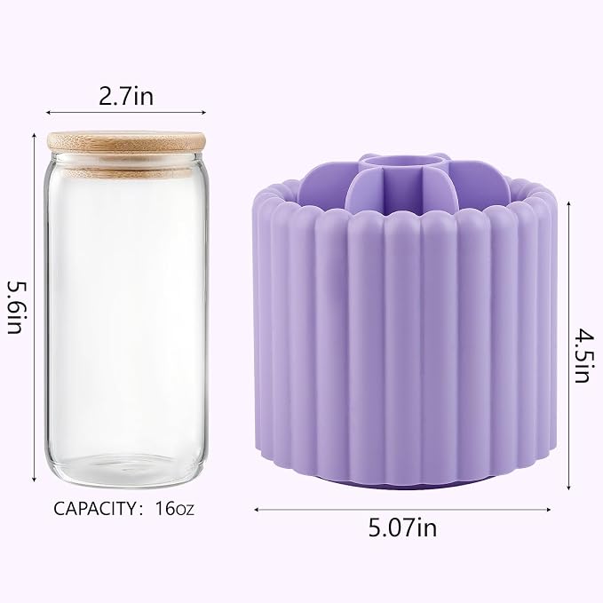 Anyoifax 360 Rotating Makeup Brush Holder 7 Slots Make Up Brush Organizer Removable Spinning Cosmetic Brushes Storage Pen Holder for Vanity, Dresser, Desk, Purple