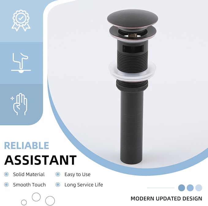 Angle Simple Bathroom Sink Drain with Overflow, Brass Pop Up Sink Stopper for Sink with 1.61 to 2 Inches Drain Hole, Oil-Rubbed Bronze