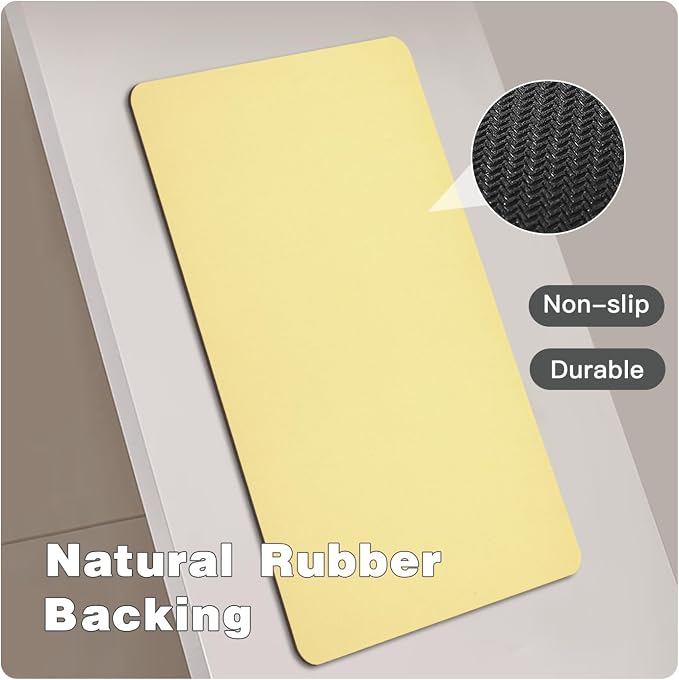 TYUU Bathroom Mat Quick Dry, Bathroom Rugs Non Slip Washable Thin Absorbent Bath Mat Fits Under Door Bathroom Floor Mat Perfect for Bath, Shower, or Sink 24"x48" Light Yellow