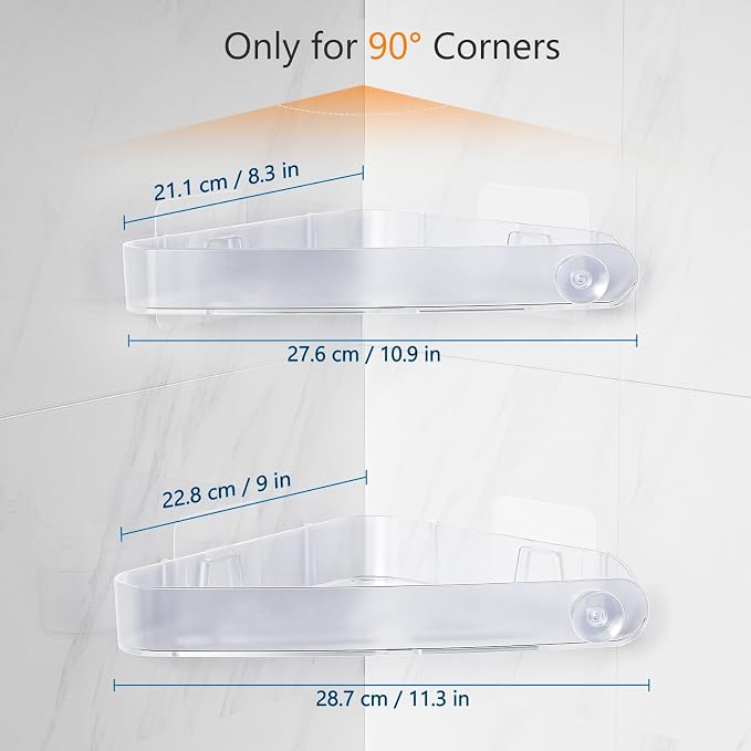 Sotfamily Plastic Shower Caddy Corner (for 90° Only), 4 Pack Adhesive Corner Shower Shelves for Bathroom Organizers and Storage, Frosted Clear