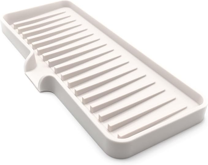 Silicone Soap Dish Tray and Sponge Holder with Drain Chute, Rectangular, Kitchen and Bathroom Sink Organizer (Vanilla Cream, 9"x3.5")