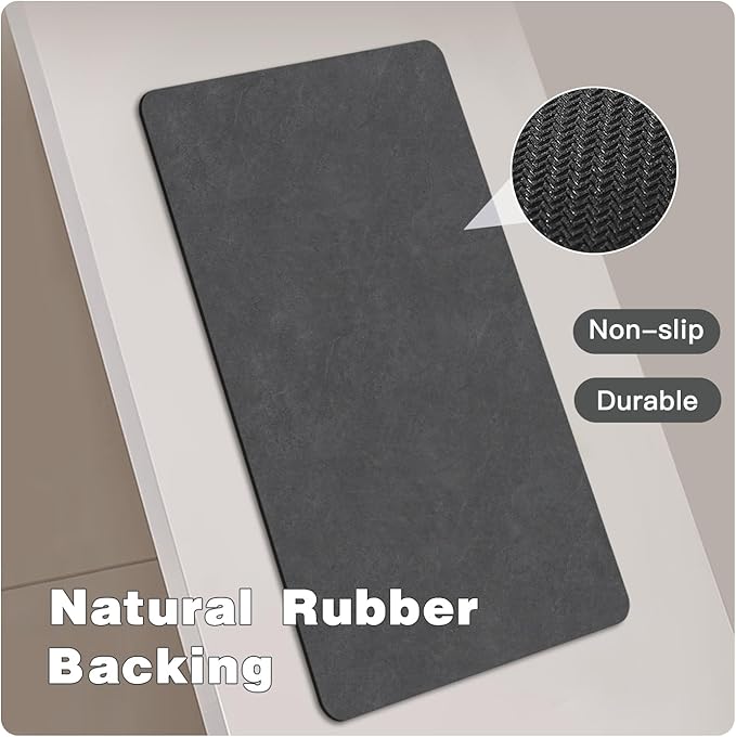 TYUU Bath Mat, Bathroom Rugs Non Slip Washable Thin Absorbent Quick Dry Bath Mat Fits Under Door Bathroom Floor Mat Perfect for Bath, Shower, or Sink 36"x48" Dark Grey