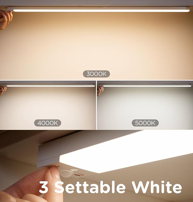 Under Cabinet Lighting Plug in 10in AC120V with Motion Sensor 3000K/4000K/5000K, Super Bright, Linkable Under Counter Light for Kitchen, Shelf, Sink, Closet, Aluminum White 1Pack