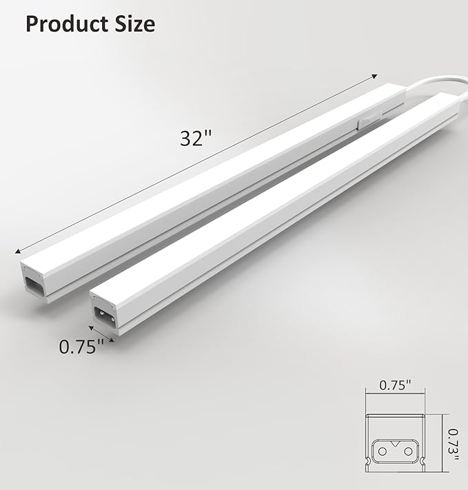 Leetdud Under Cabinet Lighting Plug in, 32 Inch 2 Pcs, Linkable AC120V 3CCT 3000K/4000K/5000K Ultra Slim, LED Under Cabinet Lights for Counter Light, Kitchen, Shelf, Sink, Workshop, Desk, White
