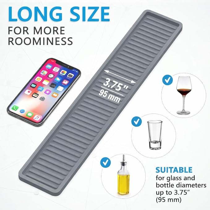 ZAPPOWARE Silicone Kitchen Sink Caddy Sponge Holder 11"x 4.33", Gray - Bathroom Vanity Tray Organizer, Kitchen Soap Tray for Dish Scrubber, Soap Dispenser and Sponge