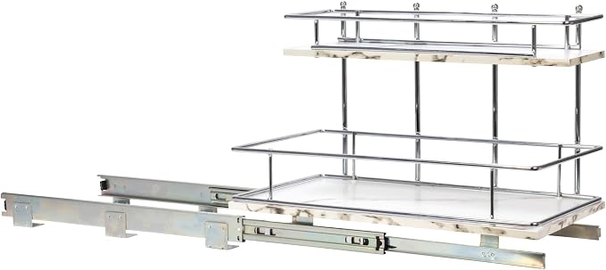 Household Essentials Chrome Steel and Faux Marble 2-Tier Undersink Organizer