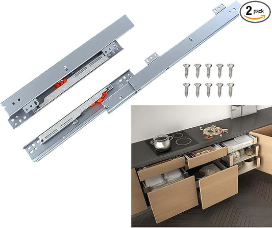 1 Pair 18" Undermount Drawer Slides, Soft Close Bottom Mount Pull Out Shelf Slider Full Extension Invisible Base Mount Drawer Slies for Cabinet Tray Kitchen Pantry Drawer