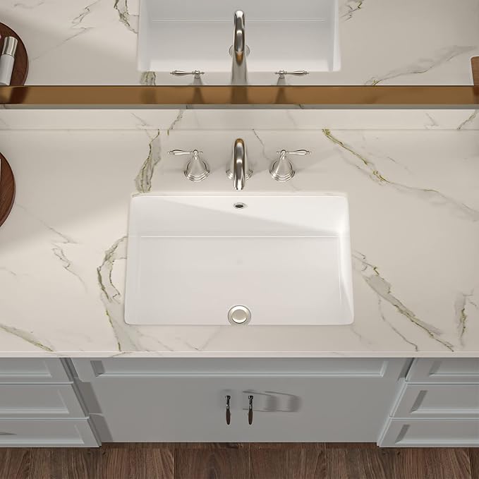 Lordear Undermount Bathroom Sink 20x16 Inch Undermount Rectangle White Porcelain Ceramic Bathroom Lavatory Vanity Sink Basin with Overflow
