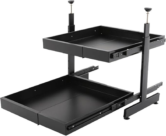 2-Tier Pull Out Cabinet Organizer, Pull out Drawers for Cabinets, No Drill Adjustable Roll Out Shelves Sliding Cabinet for Kitchen,Bathroom,Pantry,Under Sink Storage (Black)