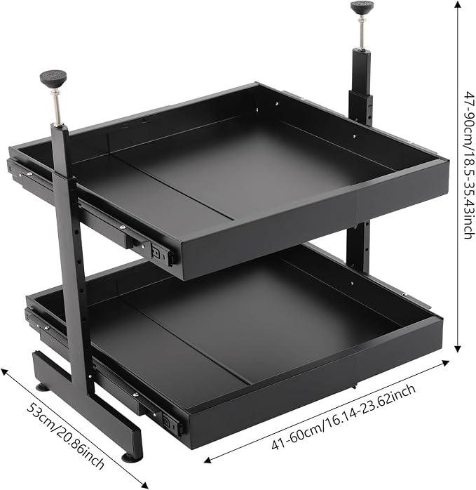 Pull Out Cabinet Organizer, Expandable Slide Out Shelves for Kitchen Cabinet (W 16"-24", H 18.5"-35.4"), No Drill 2-Tier Rolling Drawers, Slide Out Storage Rack for Pantry, Under Sink (Black)