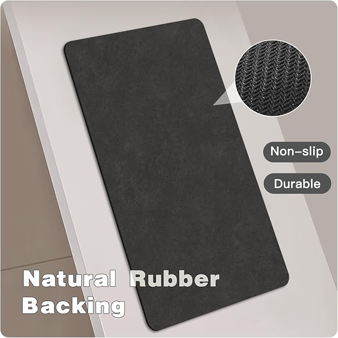 TYUU Black Bath Mat, Bathroom Rugs Non Slip Washable Thin Absorbent Quick Dry Bath Mat Fits Under Door Bathroom Floor Mat Perfect for Bath, Shower, or Sink 24"x70" Black