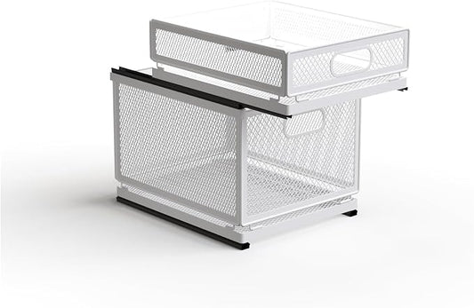 Pull Out Cabinet Organizer, Slide Out Drawers Fixed with Adhesive Nano Film, Pantry Shelves Sliding Drawer Storage Organization for Kitchen (Double Layer 11.8 * 9.4 * 12.3inch/30 * 24 * 31.2cm)