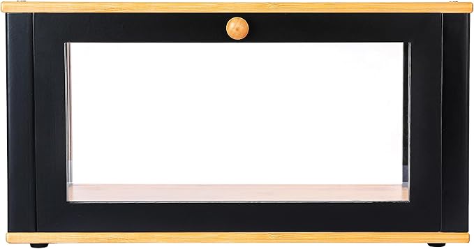 ETMI Bamboo Bread Box for Kitchen Countertop - Large Black Bread Box Pastry Display case(Classic style)