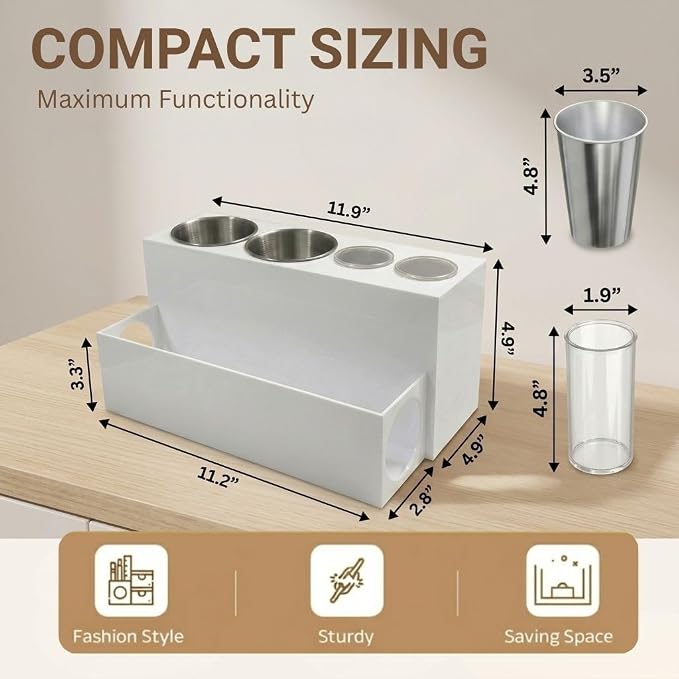 SOL ECO Hair Tool Organizer for Bathroom Countertop - Heat-Safe Stainless Steel Cups - Professional Acrylic Styling Station for Blow Dryers, Flat Irons, Curling Wands and Brushes (Acrylic)