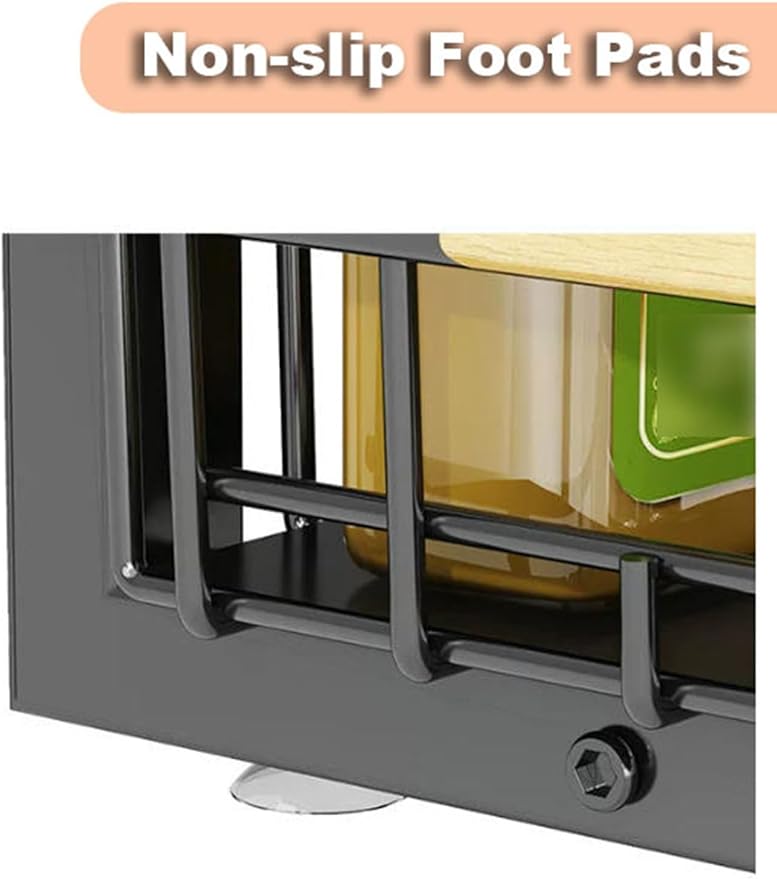 Shelf Pull Out Cabinet Organizer Kitchen Cupboards Storage Solutions No Drill Adjustable Baskets for Bathroom(Black)