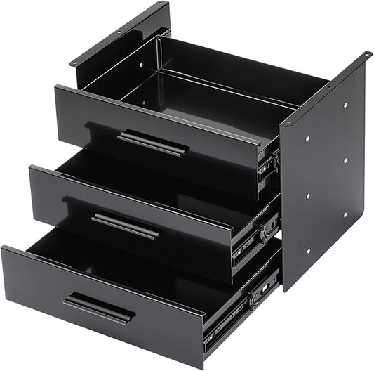 Menkxi 16 inch Under Desk Drawer Storage Pull out Storage Organizer Mounted Metal Sliding Hidden Under Counter Drawer Vertically Stacked for Office Sit Stand Workstation(Black,3 Layer)