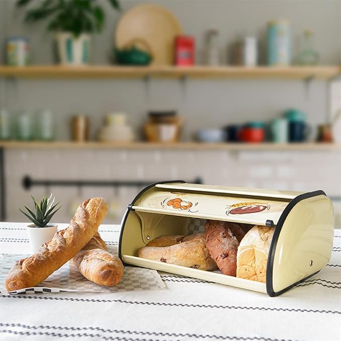 SOTECH Bread Box Metal Bread Storage Container Roll Top Bread Bin for Kitchen Countertop Farmhouse Bread Boxes Bread Keeper Holder Vintage airtight Counter