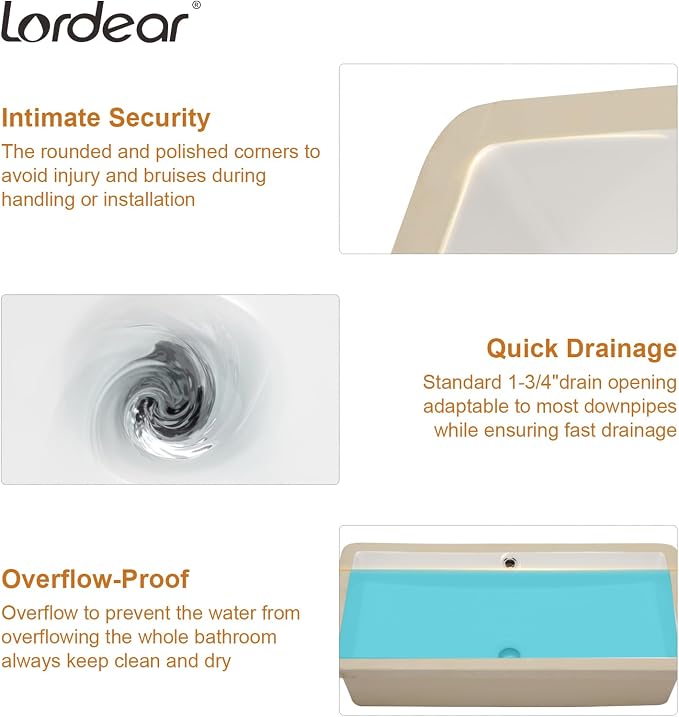 Lordear Rectangle Bathroom Sink Undermount 28" Undermount Bathroom Sink Rectangular Pure White Vitreous Ceramic Lavatory Vanity Vessel Sinks
