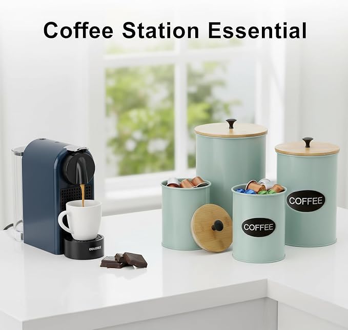 Canisters Sets for the Kitchen Set of 4 Kitchen Canisters for Countertop Airtight Black Flour and Sugar Containers with Bamboo Lids Labels and Marker for Pantry and Coffee Bar Decor