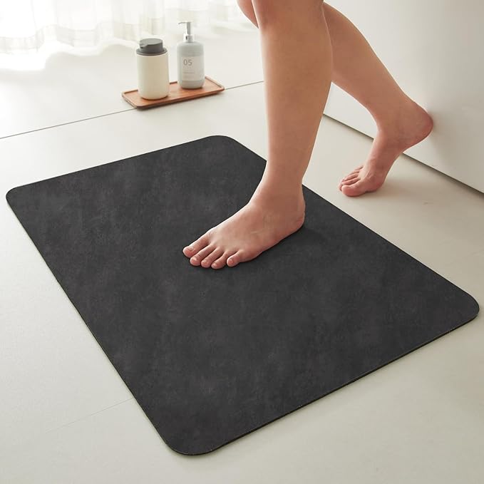 TYUU Bath Mat, Bathroom Rugs Non Slip Washable Thin Absorbent Quick Dry Bath Mat Fits Under Door Bathroom Floor Mat Perfect for Bath, Shower, or Sink 20"x48" Black