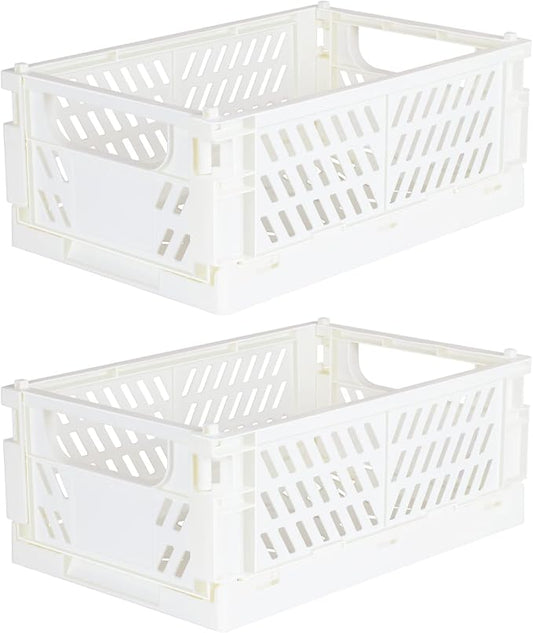 Tixill 2-Pack Mini Foldable Plastic Baskets for Organizing and Storage, Collapsible Storage Crate for Home Kitchen Bedroom Bathroom Office (9.8x6.5x3.8, White)