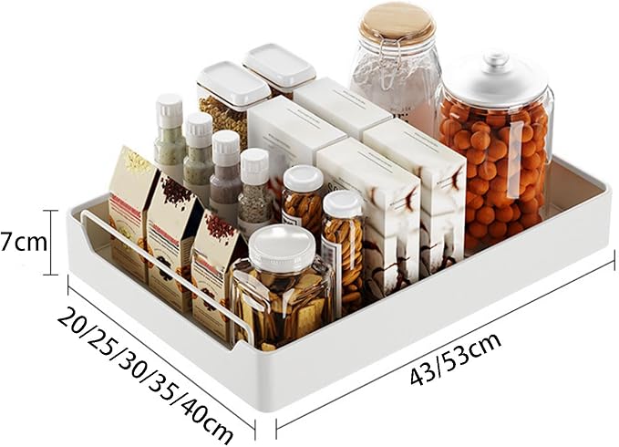 Pull Out Cabinet Organizer No Drilling with Raised Design 14cm and Removable Design for Easy Cleaning, Kitchen Cabinet Organizer Storage Shelves for Bathroom Pantry