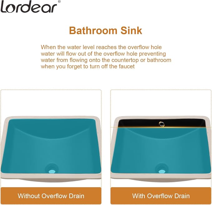 Lordear Undermount Black Bathroom Sink 21x15 Inch Bathroom Vanity Sinks Undermount Rectangle Black Porcelain Ceramic Bathroom Under Counter Lavatory Vanity Sink Basin with Overflow