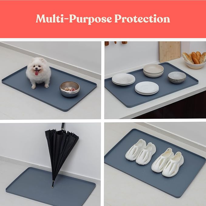 3 in 1 SET: Under Sink Mat with Cutout for Pipes - Cut to Size Under Sink Mat 34x22'' - Cut to Fit Sink Mats - Waterproof Under Kitchen Sink Mats and Protectors - Under Sink Silicone Mat