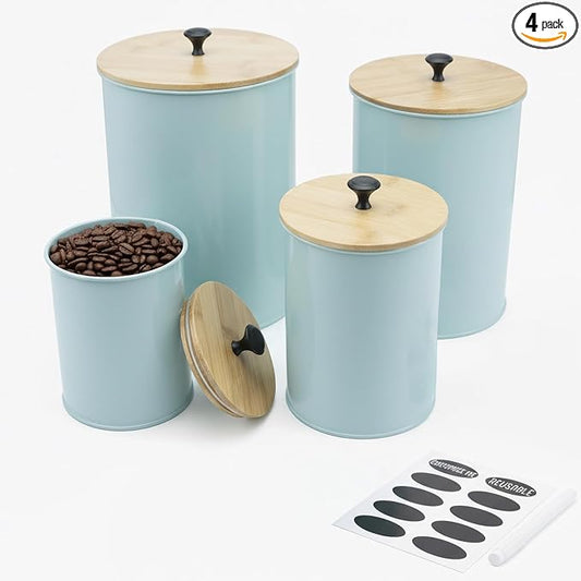 Canisters Sets for the Kitchen Set of 4 Kitchen Canisters for Countertop Airtight Black Flour and Sugar Containers with Bamboo Lids Labels and Marker for Pantry and Coffee Bar Decor