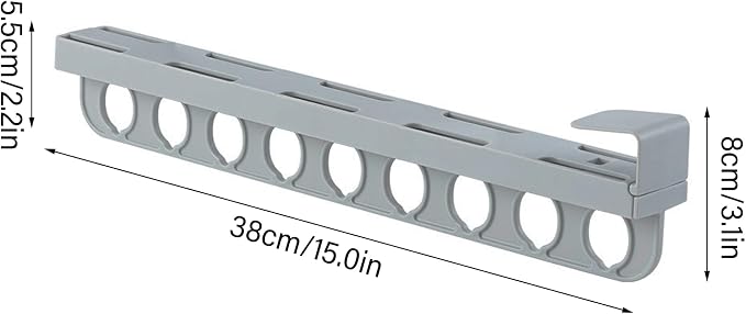 Closet Valet Rod Slide Out, 9-Holes Plastic Pull Out Pants Rack for Closet, Silent Slide Valet Rod, No-Drill Space-Saving Organizer, Gray.