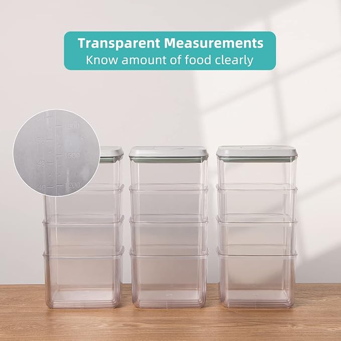 Ankou Food Storage Containers Pop Airtight Food Storage Containers with Lids for Kitchen Pantry Organizing Cereal Snack Flour Sugar Coffee Spaghetti Stackable - 8 Pcs (1.2, 2.0, 2.7, 3.3qt)*2