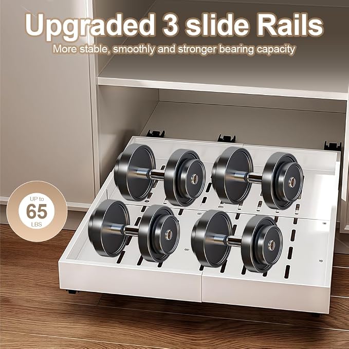 Pull out Cabinet Organizer, Expandable(12"-20") Heavy Duty Slide out Drawers Fixed with Adhesive Nano Film for Pots, Roll out Drawers for Kitchen Cabinets Organization, Pantry, Bathroom