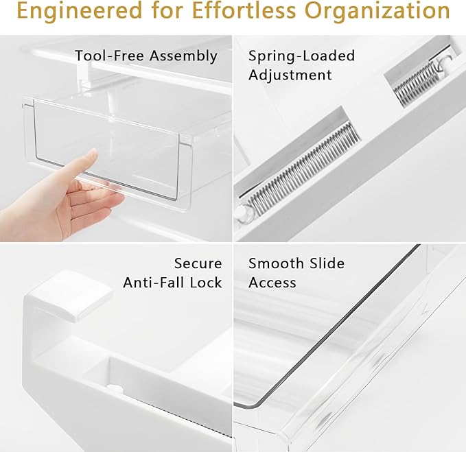 Refrigerator Organizers Storage Fridge Drawer - Pull Out Clear Storage Containers with Handle for Fruit,Deli,Cheese,Seafood,Plastic Organizer Bins Fit for Medium Refrigerator Shelf,Simple Use(2 Pack)