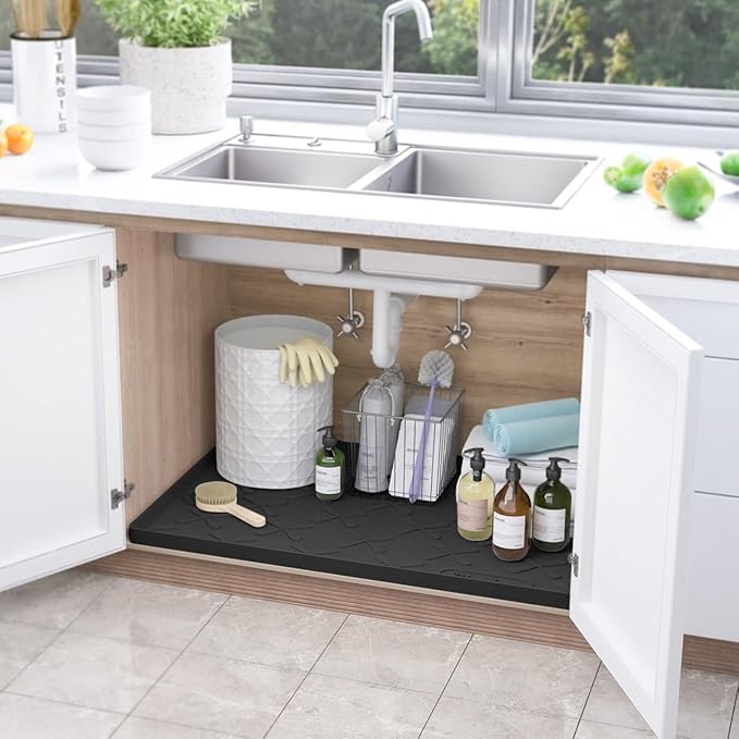 SIKADEER 25" x 22" Under Sink Mat Waterproof, Silicone Mat Kitchen Drawer Shelf and Cabinet Liner, Sink Protector for Kitchen Organizers and Storage, Boot Tray Pet Food Mats