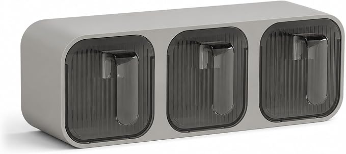 Wall Mounted Spice Box Organizer with Spoons, No Drill Kitchen Seasoning Containers for Salt Sugar Pepper, Pull Out Seasoning Storage Holder for Countertop Cabinet Pantry (Gray 3 Compartments)