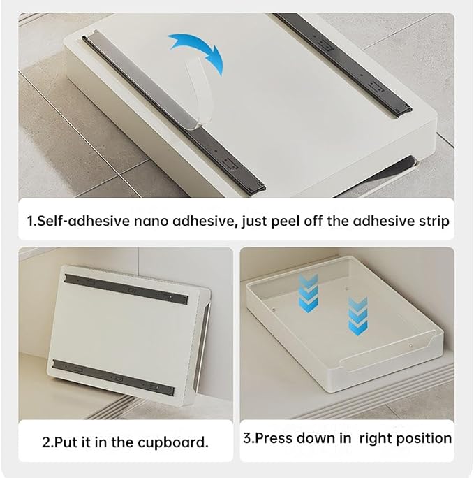 Pull Out Cabinet No Drill No Screw Sliding Storage Solution for Kitchen & Bathroom Cabinets White 43x40x7cm Space Saving Drawer，White 43 * 25 * 7cm