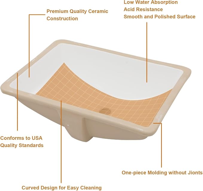Lordear Undermount Bathroom Sink 21x15 Inch Bathroom Vanity Sink Undermount Rectangle White Porcelain Ceramic Bathroom Under Counter Lavatory Vanity Sink Basin with Overflow