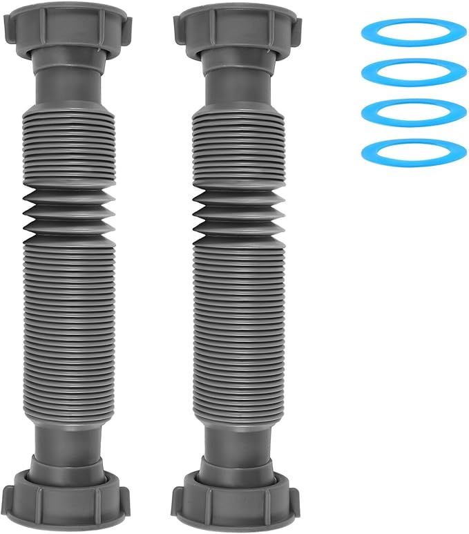 1-1/2" Flexible Sink Drain Pipe, Expandable Drain Hose, Adjustable Under Sink Drain Extension Tube 10" to 24.4", Thickened PP Sink Drain Replacement Hose for Kitchen Bathroom RV Sink, 2 Pack