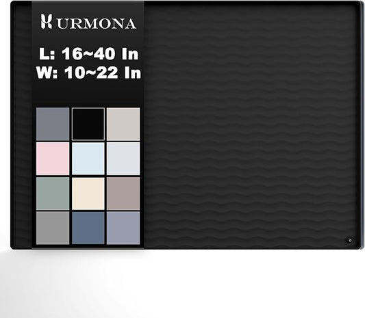 URMONA 22'' x 22'' Waterproof Silicone Under Sink Mat Cabinet and Counter Protector, Shelf Liner for Kitchen and Bathroom, Storage and Organizers, Litter Mat, Pet Cat Puppy Essentials（Black）