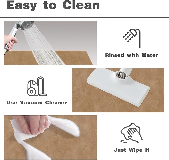 TYUU Bathroom Mat Quick Dry, Bathroom Rugs Non Slip Washable Thin Absorbent Bath Mat Fits Under Door Bathroom Floor Mat Perfect for Bath, Shower, or Sink 24"x36" Camel