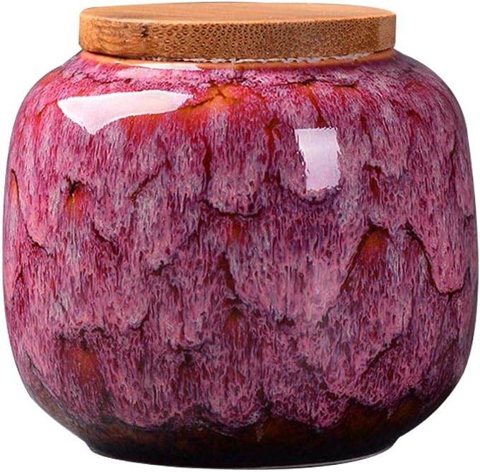 Simcat Ceramic Storage Jars, Exquisite Glaze Food Canisters for Kitchen Spice Storage, Tea Caddy Storage, Coffee Jar, Condiment Jar with Seald Lid (Rose wine)