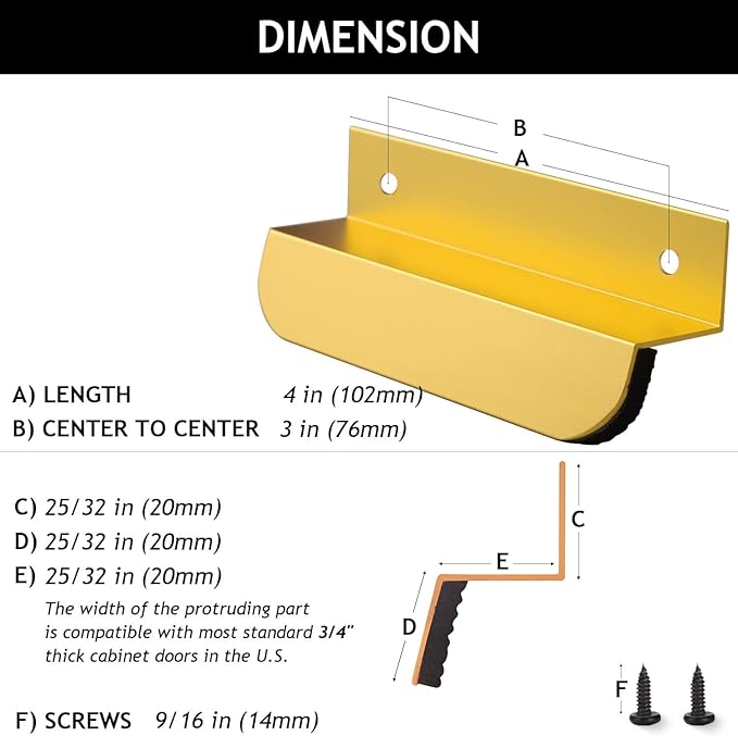 RVPEKUPE 1-Pack Under Cabinet Foot Pull with Adhesive and Screws, Hands Free Toe Foot Pull Opener for Kitchen Trash Cabinet Drawer, 4 Inch (Gold)