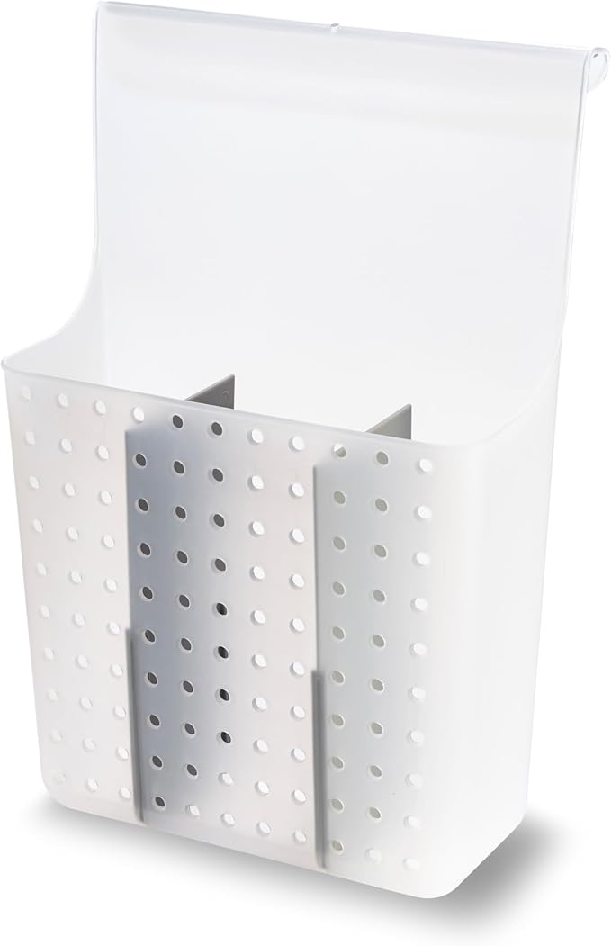 madesmart Over-Door Hair Tools Organizer with Dividers, Storage for Curling Wands, Flat Irons, Brushes & Hair Accessories, Bathroom Over-Door Caddy, White