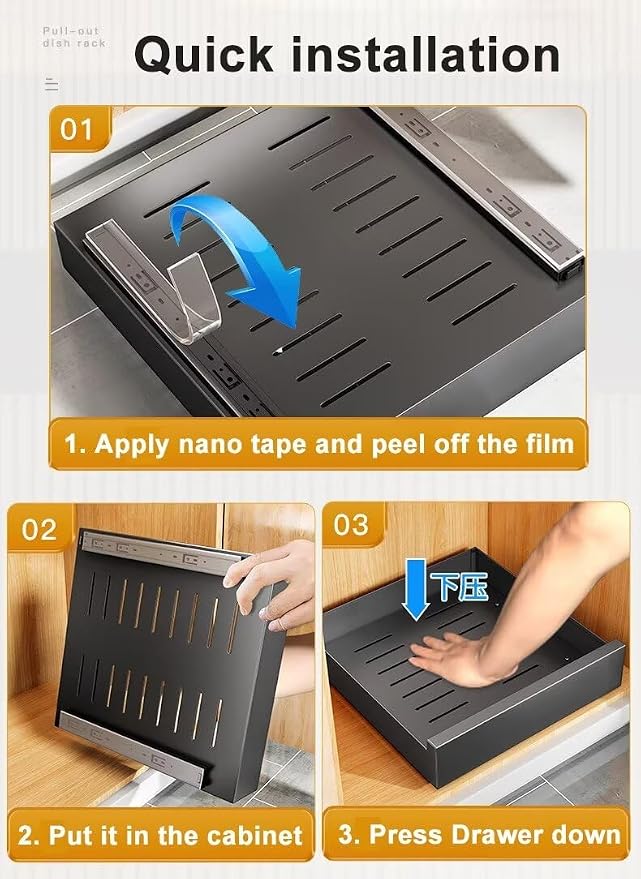 Pull Out Cabinet Adhesive Pull Out Teles Kitchen Drawer 25kg Load Capacity Slide Out Drawer for Kitchen Cupboard Storage,40CM-White