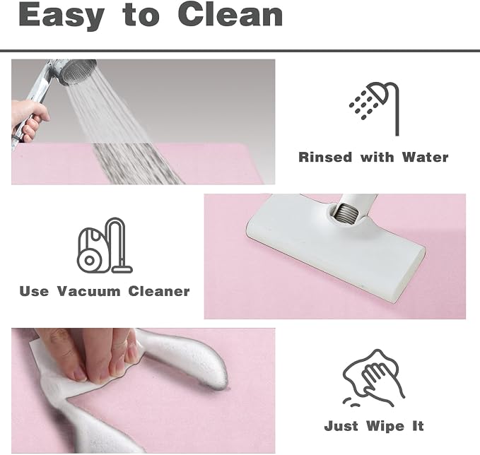 TYUU Pink Bath Mat, Bathroom Rugs Non Slip Washable Thin Absorbent Quick Dry Bath Mat Fits Under Door Bathroom Floor Mat Perfect for Bath, Shower, or Sink 36"x48" Pink