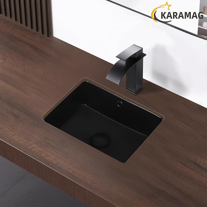 16 Inch Matte Black Undermount Bathroom Sink Small Rectangle Undermount Sink Black Under Counter Bathroom Sinks with Overflow (15-3/4"x11-3/4")